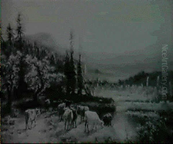 Landscape With Cows Watering By A River - view 1