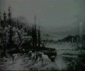 Landscape With Cows Watering By A River by Henry Cleenewerck