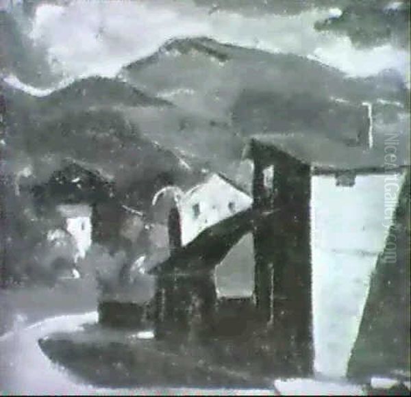 Dorfansicht Mit Dunklen Wolken - view 1