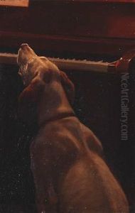 A Dog Sitting At A Piano by Gustav Adolf Clemens