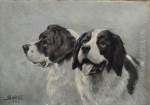A Pair Of Depictions Of Dogs by Gustav Adolf Clemens