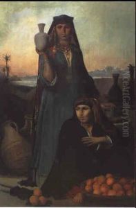 Marchandes D'eau Et D'oranges Sur La Route D'heliopolis Au Caire by Felix Auguste Clement