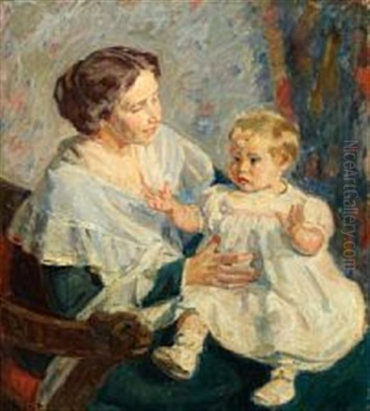 Interior With Mother Sitting With Her Child On The Knees - view 1