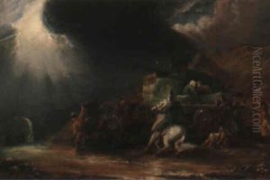Baggage Wagons In A Thunderstorm