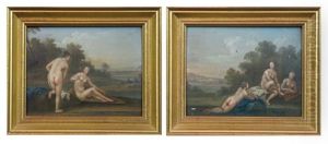 Deux Baigneuses Dans Un Paysage (+ Groupe De Trois Baigneuses Au Bord D'une Riviere; Pair) by Jacques Sebastien Le Clerc