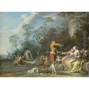 A Fete Galante With Figures Picnicking In A Landscape by Jacques Sebastien Le Clerc