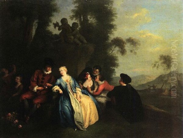 La Conversation Galante Sous La Vasque Devant Le Tambourin (+ L'effeuillage De La Rose Sous La Fontaine Aus Tritons; 2 Works) - view 1