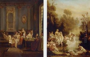 Elegant Card Players In An Interior by Jacques Sebastien Le Clerc