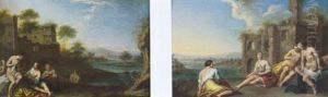 Paysage De Ruines Anime De Baigneuses by Jacques Sebastien Le Clerc