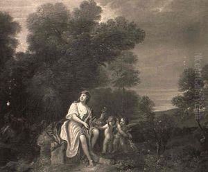 Flora With Two Putti Seated In A Landscape Beside A River God