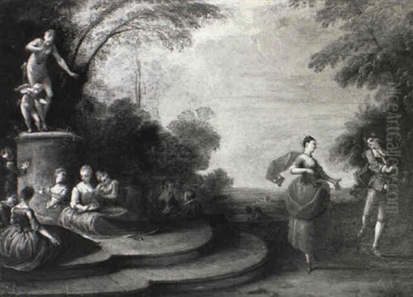 Couples Dacing And Playing Music At The Foot Of A Statue Of Venus - view 1