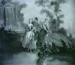 Scene Galante Dans Un Parc by Jacques Sebastien Le Clerc