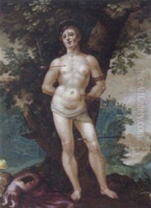 Der Heilige Sebastian In Einer Landschaft by Hendrick De Clerck