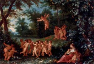 Putti Cavorting In A Forest by Hendrick De Clerck
