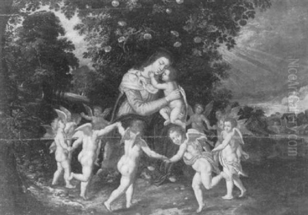 La Vierge A L'enfant Dans Une Ronde D'anges Dans Un Paysage - view 1
