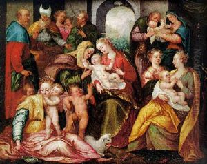 The Madonna And Child With St. Anne, Surrounded By Scenes From The Early Life Of Christ by Hendrick De Clerck