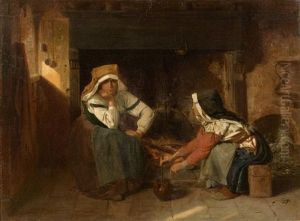 Femmes Dans Un Interieur Creusois, 1868 by Jacques Francois Camille Clere