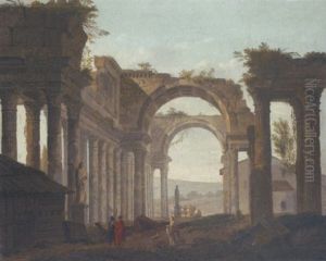 Personnages Dans Un Paysage De Ruines by Charles-Louis Clerisseau