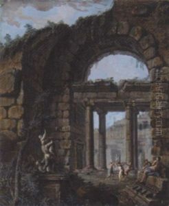 A Ruined Classical Villa With Figures Dancing