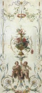 Putti Amid Swags Of Flowers And Leaves