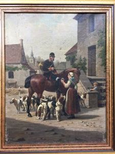 Piqueux Et Ses Chiens Au Village by Adhemar Louis de (Vicomte) Clermont-Gallerande