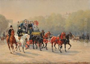 Fiacre Sur Les Champs-elysees En 1900 by Adhemar Louis de (Vicomte) Clermont-Gallerande