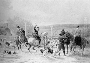 Equipage De Chasse A Courre Devant Un Passage A Niveau