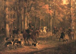 Scene De Chasse A Courre by Adhemar Louis de (Vicomte) Clermont-Gallerande