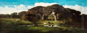 Paysage Aux Beliers Dans La Campagne Romaine by Jean-Baptiste Clesinger