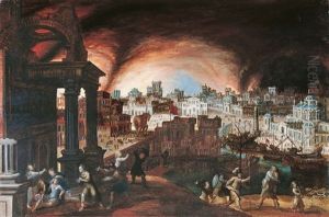 Das Brennende Troja by Hendrick van Cleve III