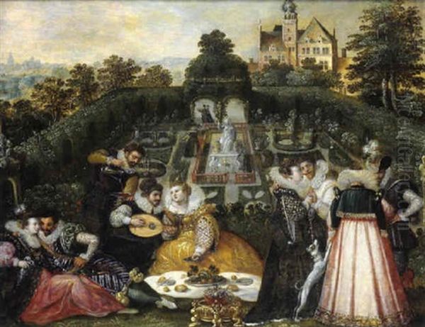 Elegante Gesellschaft Bei Musik Und Erfrischungen In Einem Renaissancegarten - view 1