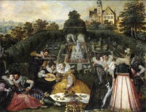 Elegante Gesellschaft Bei Musik Und Erfrischungen In Einem Renaissancegarten by Hendrick van Cleve III