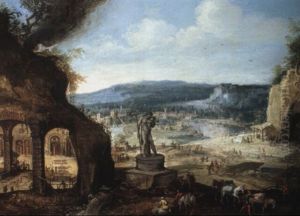 Landscape With A Statue Of Saturn Outside A Forge
