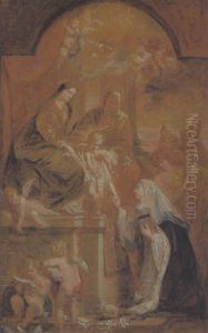 Maria Mit Dem Kind Und Die Heilige Anna Erscheinen Der Heiligen Ava by Jan Van Cleve III