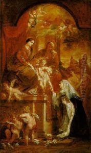 The Virgin And Child With St. Anne, And St. Aya In Supplication by Jan Van Cleve III
