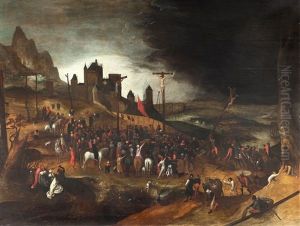 Raising Of The Cross by Marten van Cleve the Elder