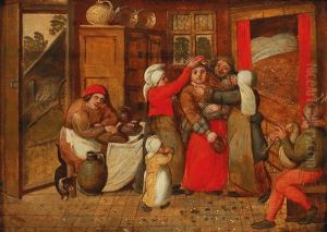 Preparing For The Bridal Bed by Marten van Cleve the Elder