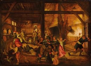 Soldiers Raiding A Farmhouse by Marten van Cleve the Elder
