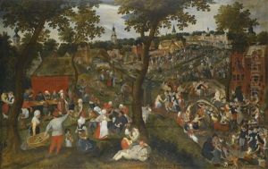 A Village Celebrating The Kermesse Of Saint Sebastian, With An Outdoor Wedding Feast With Guests Bringing Gifts by Marten van Cleve the Elder