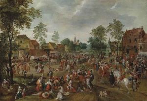 A Village Celebrating The Kermesse Of Saint George by Marten van Cleve the Elder