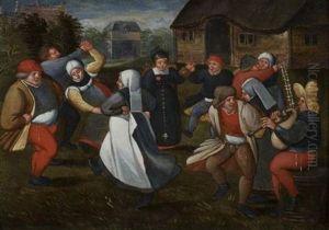 La Danse Des Maries En Plein Air by Marten van Cleve the Elder