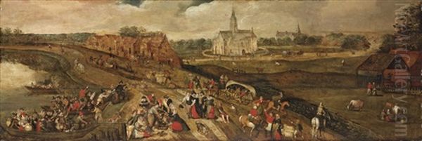 An Extensive Landscape With Peasants On A Track Near A River - view 1