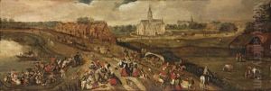 An Extensive Landscape With Peasants On A Track Near A River by Marten van Cleve the Elder