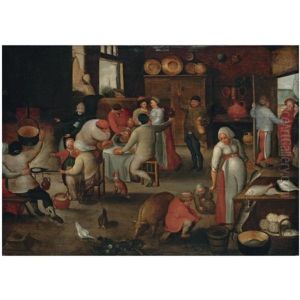 The Interior Of An Inn With Mary And Joseph Refused Entry At The Door by Marten van Cleve the Elder