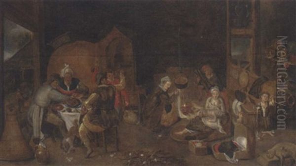 Peasants Eating And Drinking In A Kitchen Interior - view 1