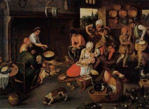 A Domestic Interior With A Mother And Father Visiting Ther Child In The House Of A Wet-nurse