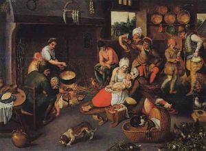 A Domestic Interior With A Mother And Father Visiting Their Child In The House Of A Wet-nurse by Marten van Cleve the Elder