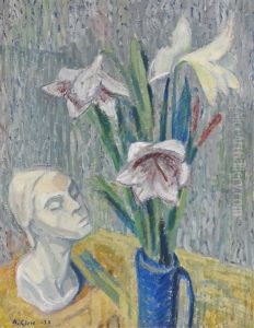 Stilleben Med Blommor Och Skulptur