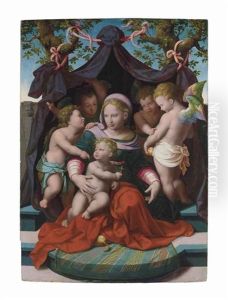 Madonna And Child With Saint John The Baptist And Angels by Cornelis van Cleve