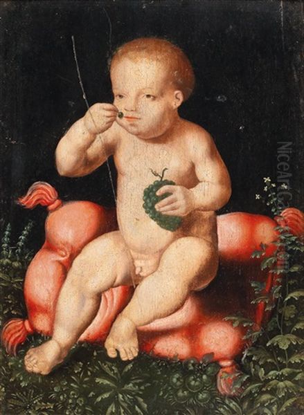 The Young Bacchus Seated On A Cushion Eating Grapes - view 1